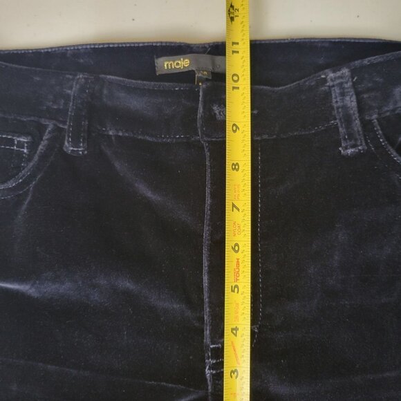 Maje Women's 28 Dark Navy Blue Velvet High Rise Slim Fit Stretch Designer Pants - Picture 8 of 9